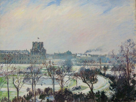 Tuileries Garden, snow effect White Modern Wood Framed Art Print with Double Matting by Pissarro, Camille