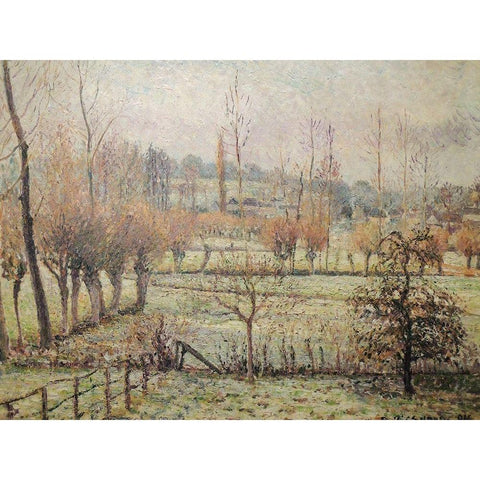 Snow effect at Eragny White Modern Wood Framed Art Print by Pissarro, Camille