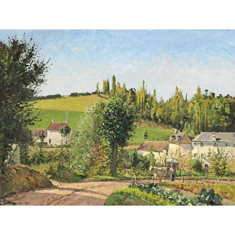 Hamlet around Pontoise Black Modern Wood Framed Art Print with Double Matting by Pissarro, Camille