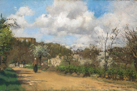 View from Louveciennes White Modern Wood Framed Art Print with Double Matting by Pissarro, Camille