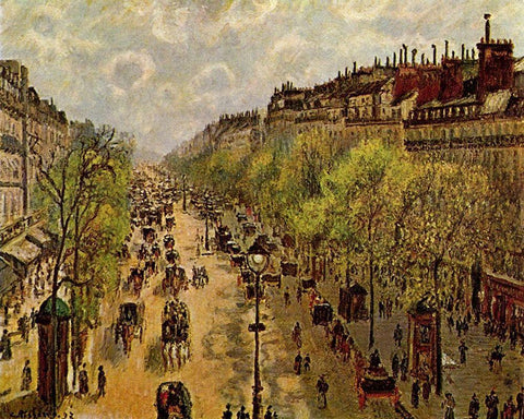 Boulevard Montmartre Springtime Black Ornate Wood Framed Art Print with Double Matting by Pissarro, Camille