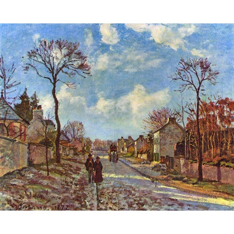 Route de Versailles, Louveciennes White Modern Wood Framed Art Print by Pissarro, Camille