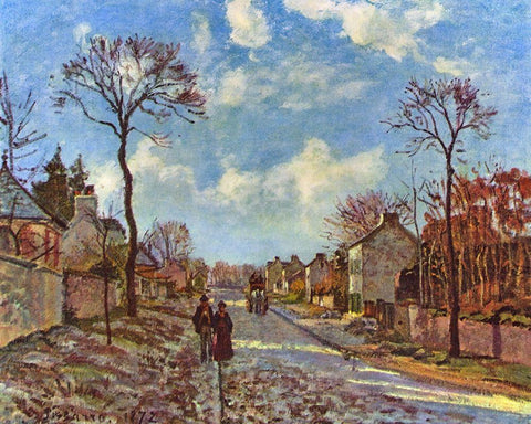 Route de Versailles, Louveciennes White Modern Wood Framed Art Print with Double Matting by Pissarro, Camille