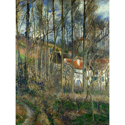 The Cote des Boeufs at LHermitage White Modern Wood Framed Art Print by Pissarro, Camille