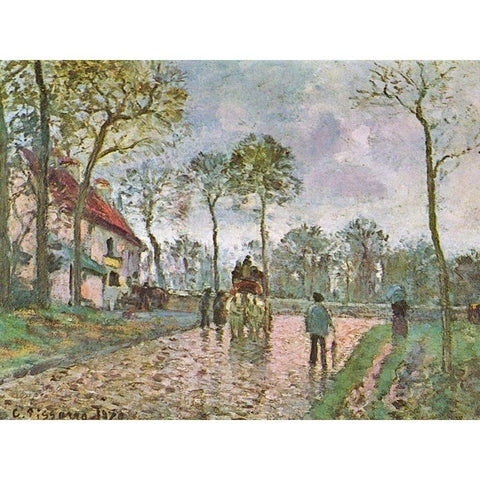 Louveciennes stagecoach White Modern Wood Framed Art Print by Pissarro, Camille