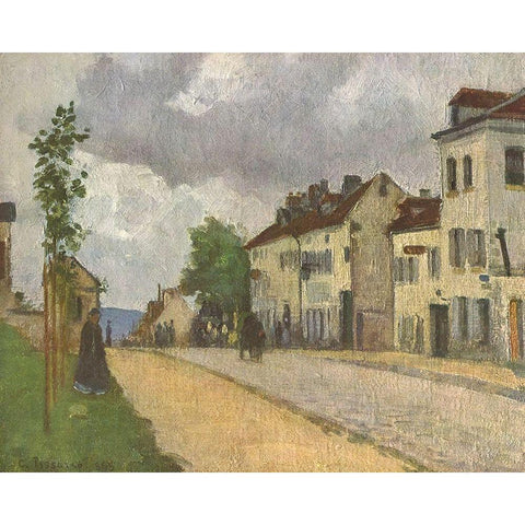 Street in Pontoise Black Modern Wood Framed Art Print with Double Matting by Pissarro, Camille