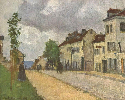 Street in Pontoise Black Ornate Wood Framed Art Print with Double Matting by Pissarro, Camille