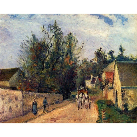 The diligence, route dEnnery at lHermitage, Pontoise Gold Ornate Wood Framed Art Print with Double Matting by Pissarro, Camille