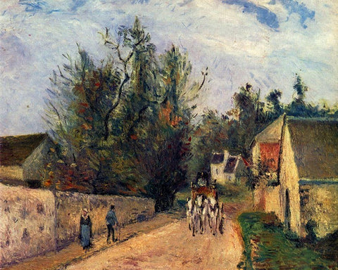 The diligence, route dEnnery at lHermitage, Pontoise White Modern Wood Framed Art Print with Double Matting by Pissarro, Camille