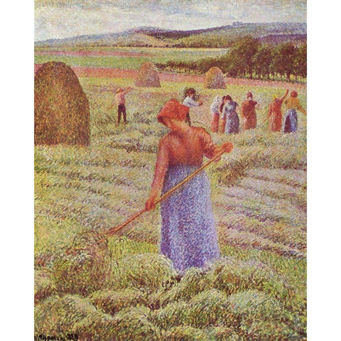 Hay harvest at Eragny-sur-epte Gold Ornate Wood Framed Art Print with Double Matting by Pissarro, Camille