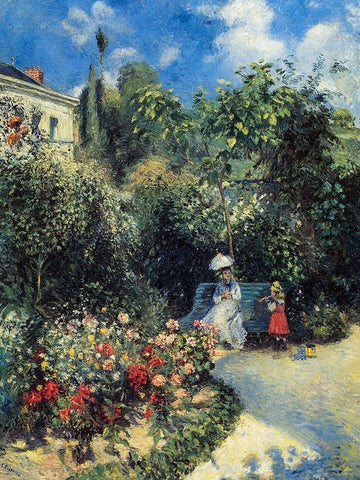 In the Garden of Les Mathurins at Pontoise Black Ornate Wood Framed Art Print with Double Matting by Pissarro, Camille