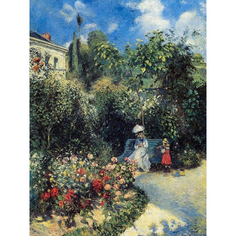 In the Garden of Les Mathurins at Pontoise Black Modern Wood Framed Art Print with Double Matting by Pissarro, Camille