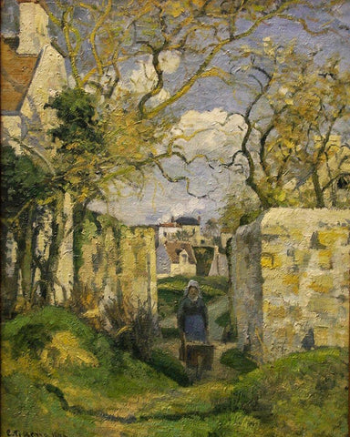 Landscape from Pontoise Black Ornate Wood Framed Art Print with Double Matting by Pissarro, Camille