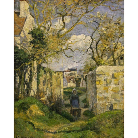 Landscape from Pontoise Black Modern Wood Framed Art Print with Double Matting by Pissarro, Camille