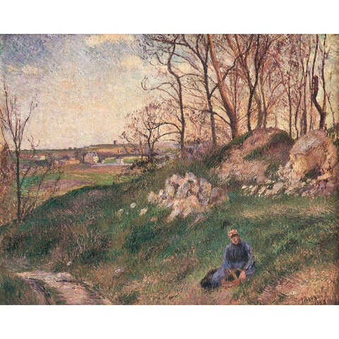 Les Carrieres du Chou, Pontoise Gold Ornate Wood Framed Art Print with Double Matting by Pissarro, Camille