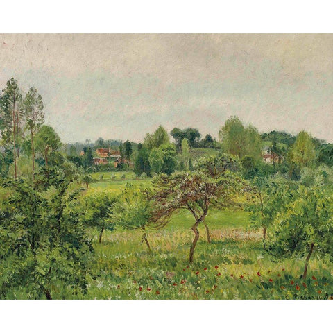 June, rainy weather, Eragny White Modern Wood Framed Art Print by Pissarro, Camille