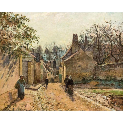 Voisins Street White Modern Wood Framed Art Print by Pissarro, Camille