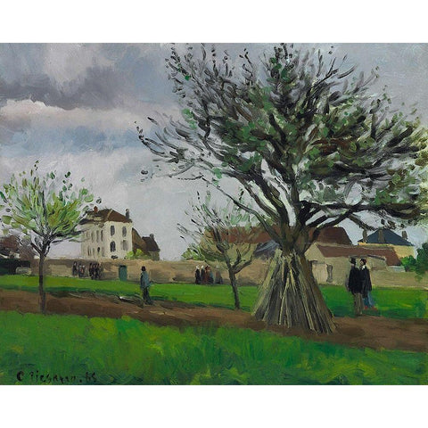 Apple Trees at Pontoise, the House of Pere Gallien Black Modern Wood Framed Art Print with Double Matting by Pissarro, Camille