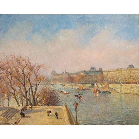 The Louvre, Morning, SunlightÂ  Gold Ornate Wood Framed Art Print with Double Matting by Pissarro, Camille