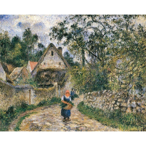 Cottages at Le Valhermeil, Auvers-sur-Oise Black Modern Wood Framed Art Print with Double Matting by Pissarro, Camille