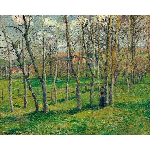 Prairie de Bazincourt White Modern Wood Framed Art Print by Pissarro, Camille