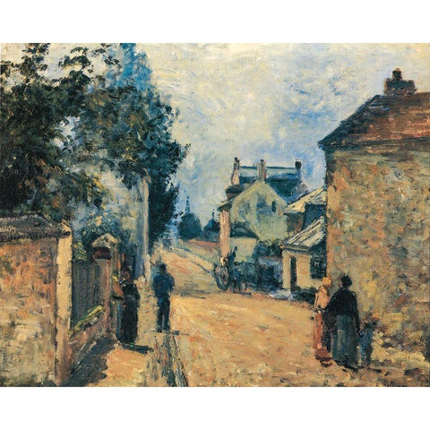 La Rue de LÂ´Hermitage, Pontoise Black Modern Wood Framed Art Print with Double Matting by Pissarro, Camille