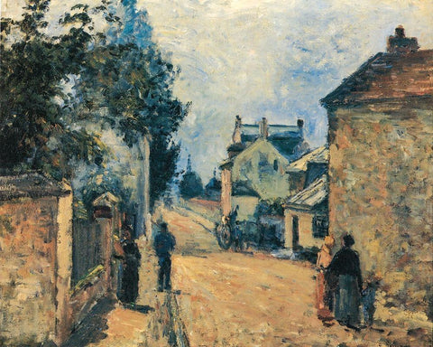 La Rue de LÂ´Hermitage, Pontoise Black Ornate Wood Framed Art Print with Double Matting by Pissarro, Camille