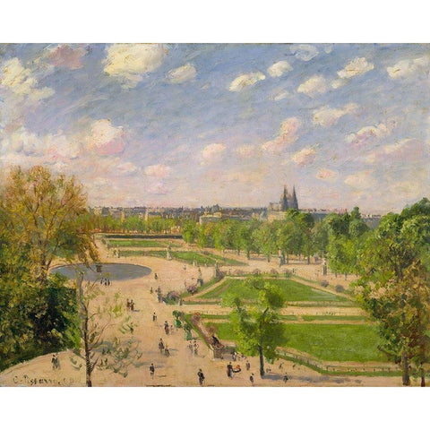 The Garden of the Tuileries on a Spring Morning Black Modern Wood Framed Art Print with Double Matting by Pissarro, Camille