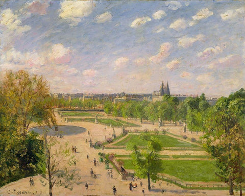 The Garden of the Tuileries on a Spring Morning White Modern Wood Framed Art Print with Double Matting by Pissarro, Camille