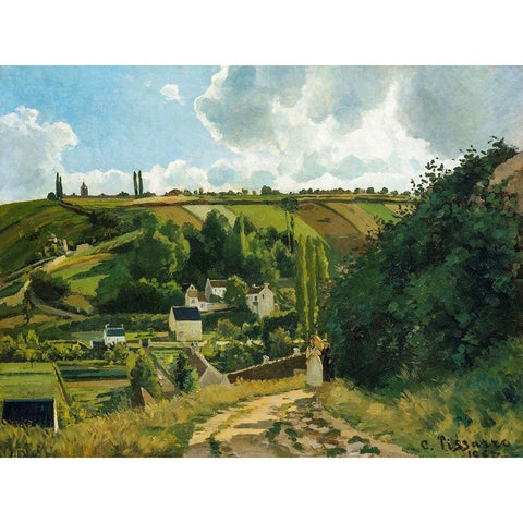 La Cote du Jallais Pontoise Gold Ornate Wood Framed Art Print with Double Matting by Pissarro, Camille