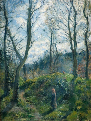 Woodland scene. Spring White Modern Wood Framed Art Print with Double Matting by Pissarro, Camille