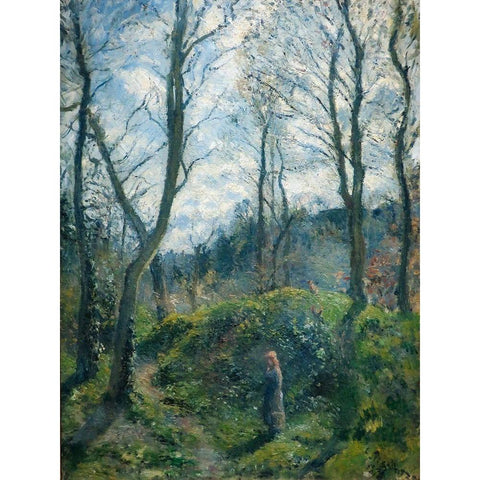 Woodland scene. Spring Gold Ornate Wood Framed Art Print with Double Matting by Pissarro, Camille