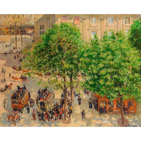 Place du Theatre-Francais, Spring White Modern Wood Framed Art Print by Pissarro, Camille