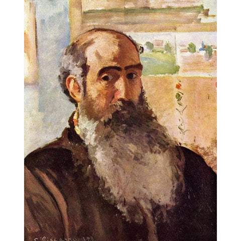 Self-portrait White Modern Wood Framed Art Print by Pissarro, Camille