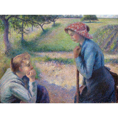 The Young Peasant Women Gold Ornate Wood Framed Art Print with Double Matting by Pissarro, Camille