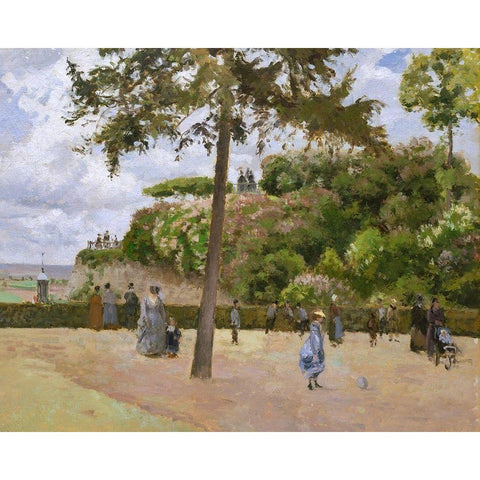 The Public Garden at Pontoise White Modern Wood Framed Art Print by Pissarro, Camille