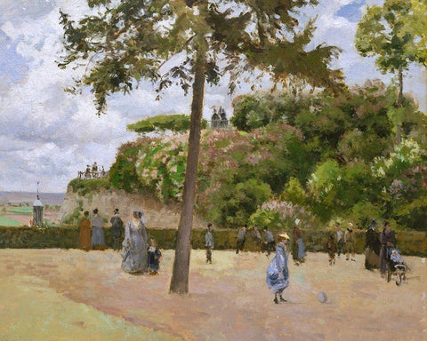 The Public Garden at Pontoise White Modern Wood Framed Art Print with Double Matting by Pissarro, Camille