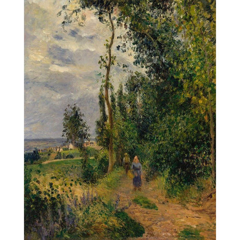 Cote des Grouettes, near Pontoise Gold Ornate Wood Framed Art Print with Double Matting by Pissarro, Camille