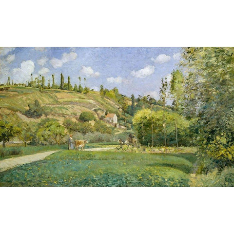 A Cowherd at Valhermeil, Auvers-sur-Oise White Modern Wood Framed Art Print by Pissarro, Camille