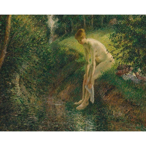 Bather in the WoodsÂ  Gold Ornate Wood Framed Art Print with Double Matting by Pissarro, Camille