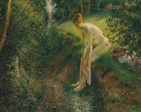 Bather in the WoodsÂ  Black Ornate Wood Framed Art Print with Double Matting by Pissarro, Camille