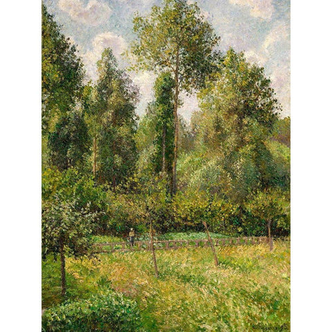 Poplars, Eragny Black Modern Wood Framed Art Print with Double Matting by Pissarro, Camille