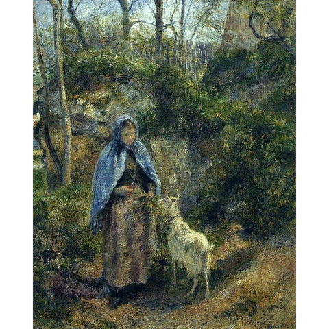 The Goat Girl Gold Ornate Wood Framed Art Print with Double Matting by Pissarro, Camille