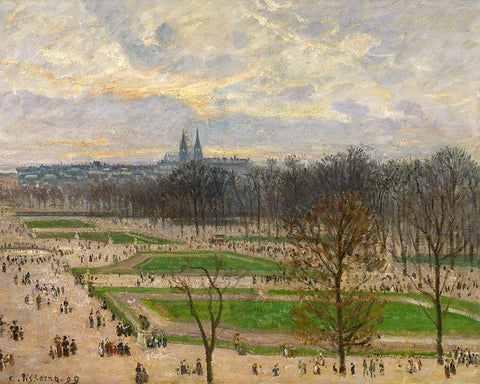 The Garden of the Tuileries on a Winter Afternoon White Modern Wood Framed Art Print with Double Matting by Pissarro, Camille