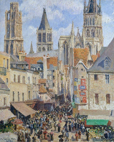 Rue de lEpicerie, Rouen Effect of Sunlight Black Ornate Wood Framed Art Print with Double Matting by Pissarro, Camille