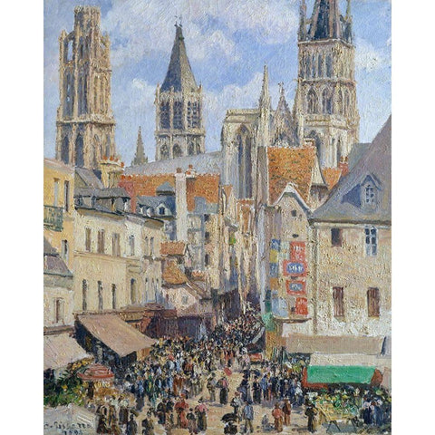 Rue de lEpicerie, Rouen Effect of Sunlight Gold Ornate Wood Framed Art Print with Double Matting by Pissarro, Camille