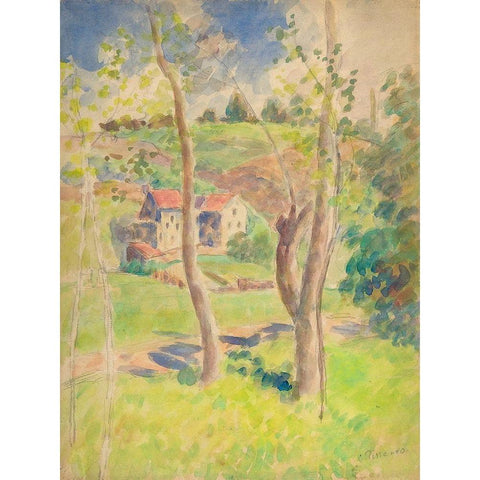 Landscape White Modern Wood Framed Art Print by Pissarro, Camille