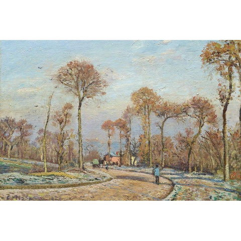 The Road to Versailles, Louveciennes, Morning Frost Black Modern Wood Framed Art Print with Double Matting by Pissarro, Camille