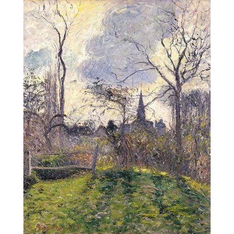 The Bell Tower of Bazincourt Gold Ornate Wood Framed Art Print with Double Matting by Pissarro, Camille