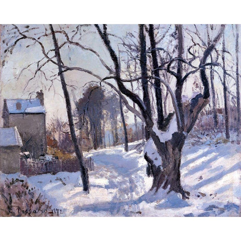 Winter Landscape in Loiveciennes White Modern Wood Framed Art Print by Pissarro, Camille